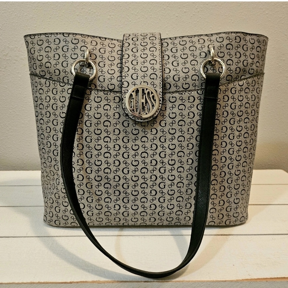 NWOT Guess Black and Gray Monogram Tote